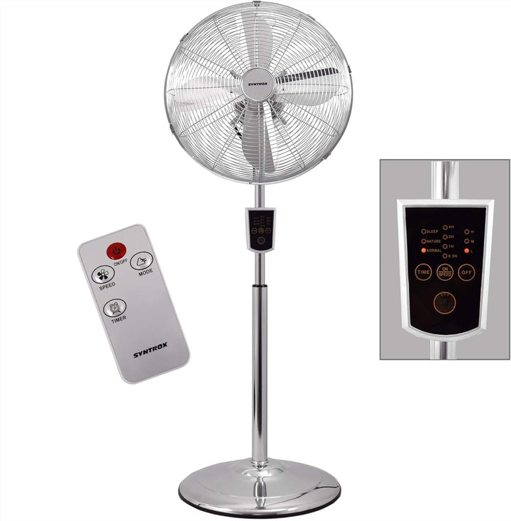 Syntrox Germany Retro Standventilator Ventilator mit Fernbedienung Chrom Timer Oszillation Axialvent