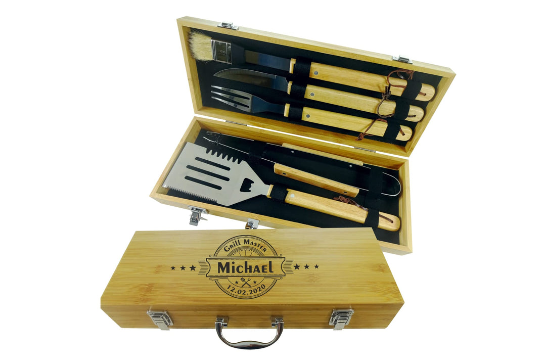 Personalisierte Grill Set | 5 Stück Grillbesteck Werkzeug Set | BBQ Grill-Tools | Set Barbecue-Utens