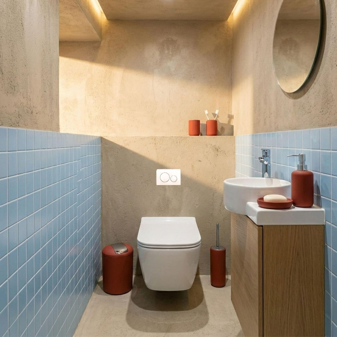 Badezimmer Set 6-teilig, Badaccessoires Komplettset Kunststoff, WC Garnitur mit Klobürste, Mülleimer