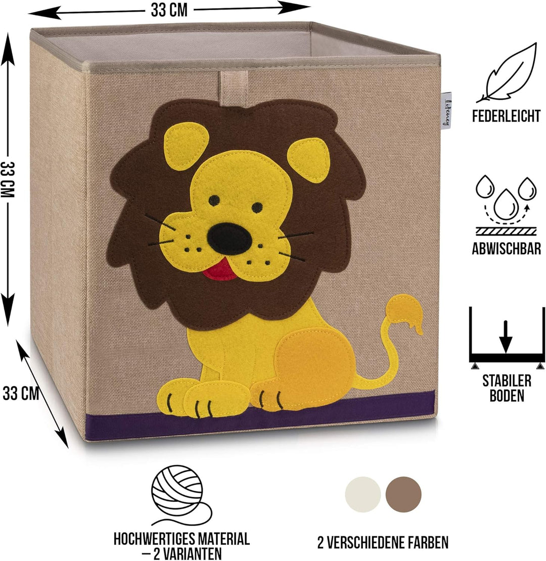 Aufbewahrungsbox Kinder mit Löwe Motiv I Spielzeugbox mit Tiermotiv passend für Würfelregale I Ordnu