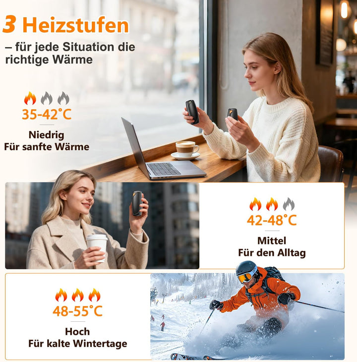 Lepwings Handwärmer Elektrisch 2er-Pack mit Ladecase, 14.000 mAh, Wiederverwendbare Taschenwärmer, B