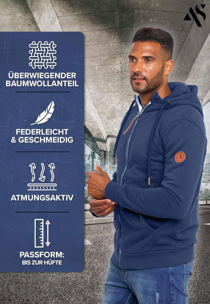 ALESSANDRO SALVARINI Herren Sweatjacke (S-3XL) mit Kapuze - Leicht, Atmungsaktiv, Kapuzenpullover mi