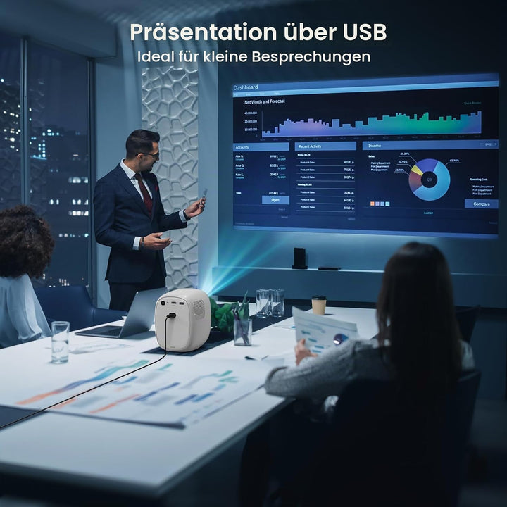 Lower Noise 4K-Beamer mit WLAN und BT5.2,EIN-klick-Zugriff Apps 3D-Audio | Automatischer Bildkorrekt
