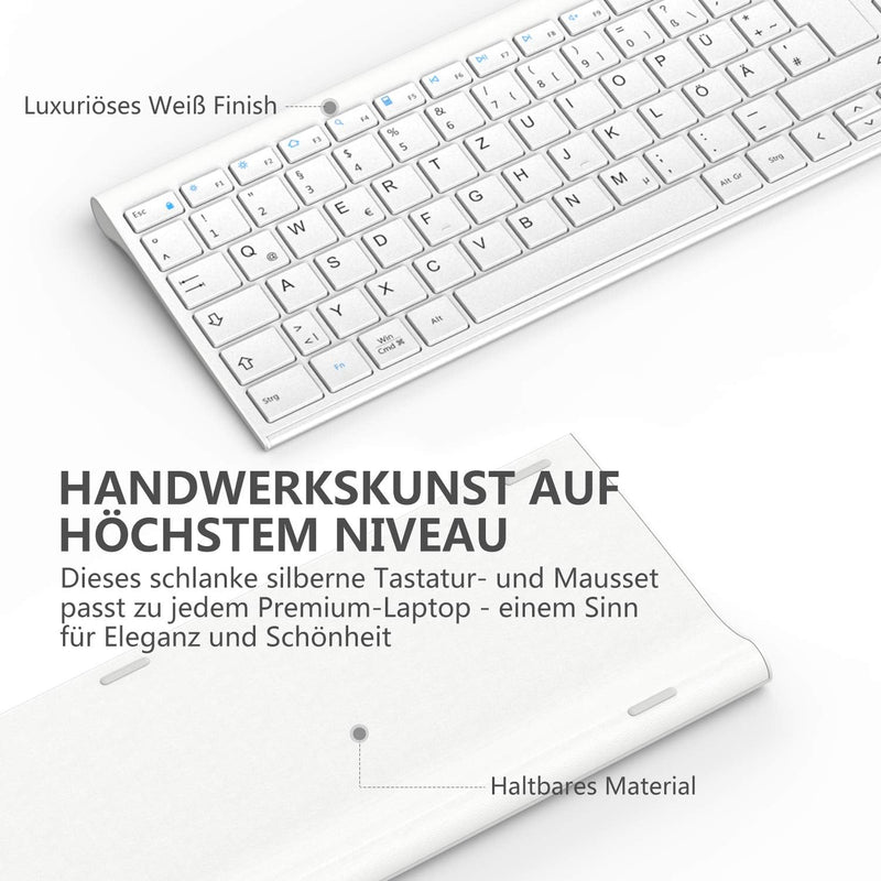 2.4G Maus Set kabellos, iclever Aluminium Wireless Slim Tastatur QWERTZ Layout (Deutsch), für Comput