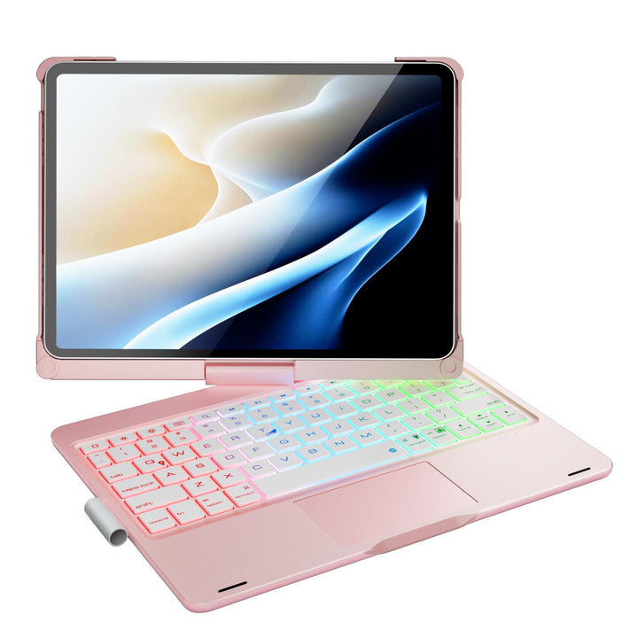 doqo iPad Air 11 &amp; iPad Pro 11 Tastatur Hülle mit Trackpad,360° drehbar Rosa German QWERTZ layout, R