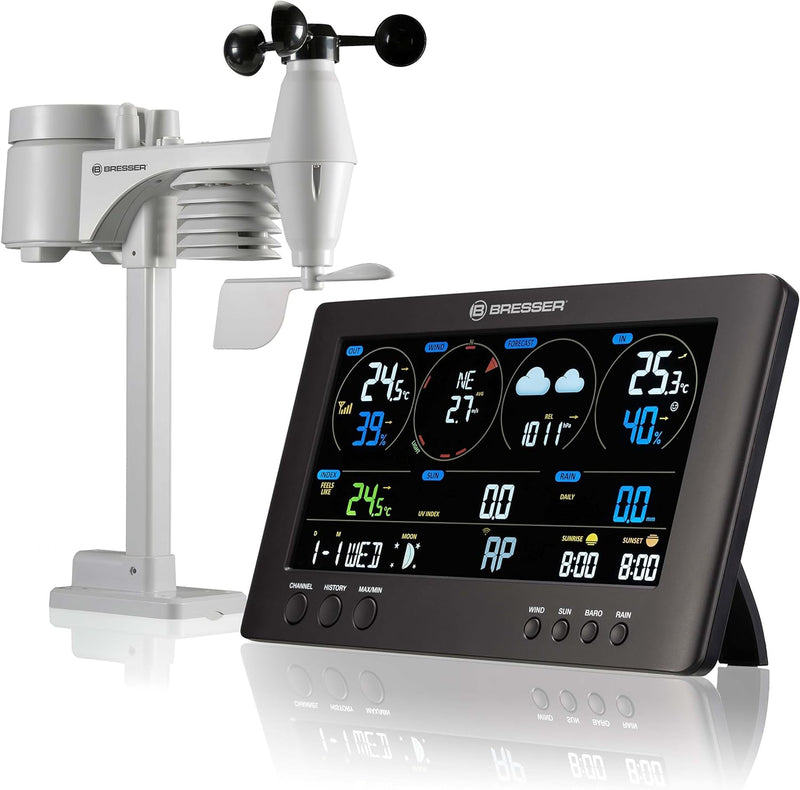 Bresser 7002586 Wetterstation Funk mit Aussensensor ClearView Wettercenter mit WLAN und 7-in-1 Profi