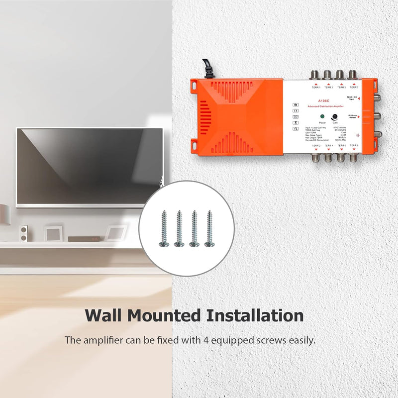 Weytoll Multischalter, Professioneller 8-Wege-Verteiler Verstärker, 87-2350 MHz mit IRS Loop-TV, 15