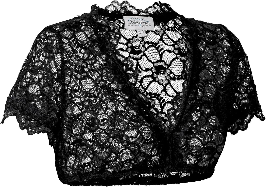 Damen Dirndlbluse aus Spitze Kurzarm schwarz - Elegante Stretch Dirndl Bluse Teil-transparent Thea 3