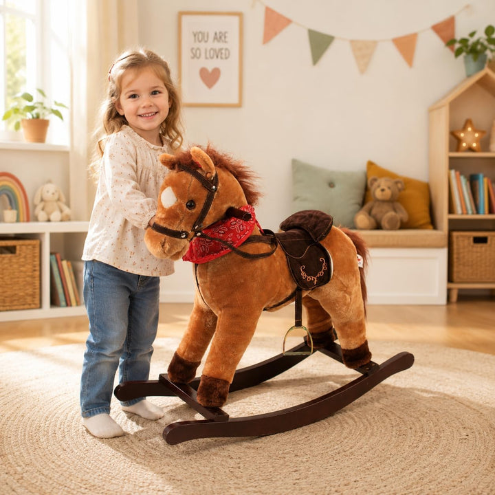 Bayer Chic 2000 Schaukelpferd Cowboy mit Sound Plüsch Schaukeltier braun | Plüsch-Schaukeltier mit S