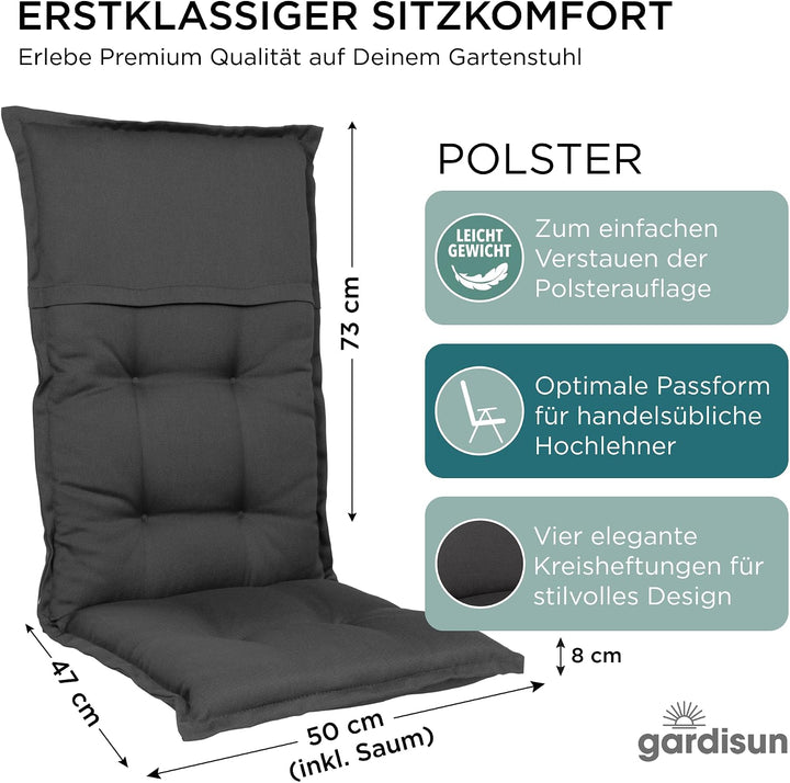 Gartenstuhlauflagen Hochlehner, 4er Set, Anthrazit | Extra Dicke Sitzauflagen, Made in EU, Polsterau