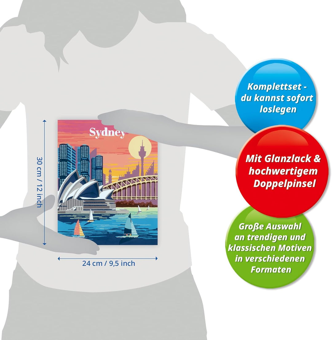 Ravensburger CreArt 23526 - Farbenfrohes Sydney - Malen nach Zahlen Erwachsene, DIY Malset mit Pinse