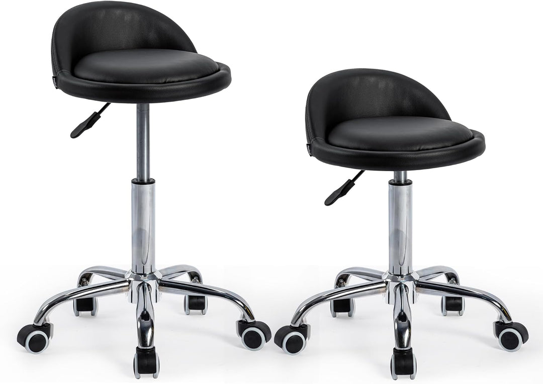Mingone Bürohocker Höhenverstellbar 2 Stück Rollhocker mit Lehne Drehhocker mit Rollen Arbeitshocker