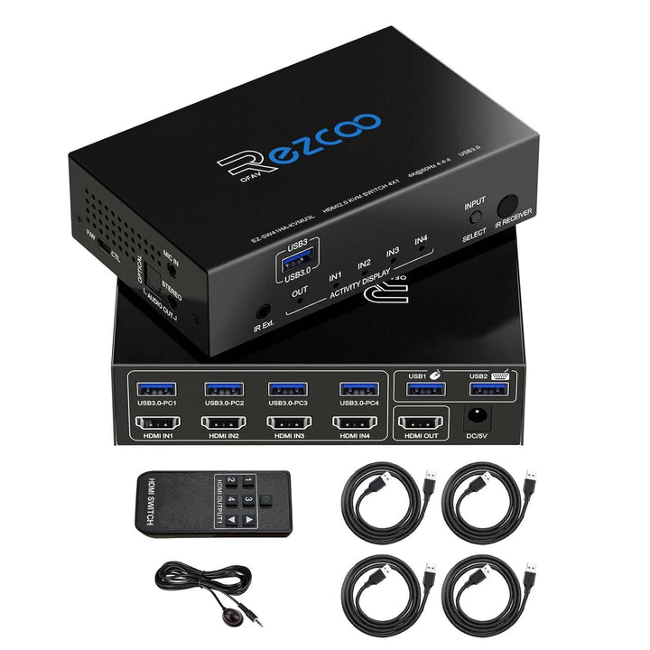 USB3.0 HDMI KVM Switch 4 Port 4 In 1 Out 4K 60Hz 4 In 4 Out SPDIF 5.1 Audio Breakout Mouse/Keyboard/
