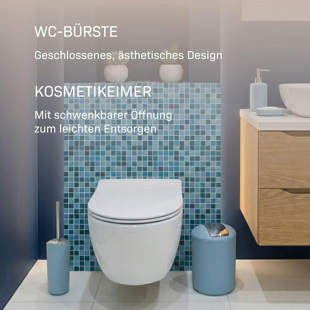 Badezimmer Set 6-teilig, Badaccessoires Komplettset Kunststoff, WC Garnitur mit Klobürste, Mülleimer