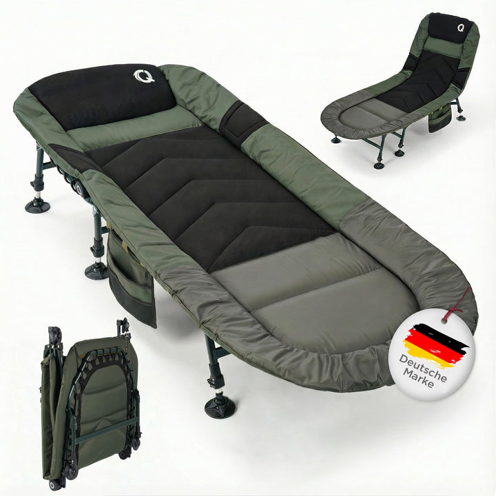 Q-Tac Karpfenliege [Stabil, Bequem & Leicht zu Reinigen] - Angelliege mit extragrossen Schlammfüssen