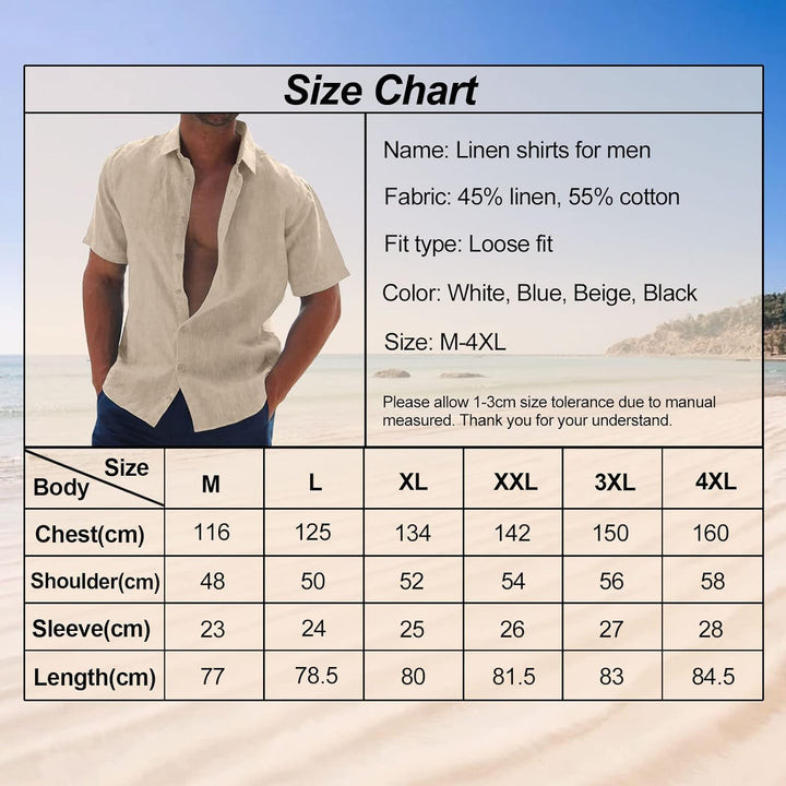 Halfword Leinenhemd Herren Kurzarm Hemd Sommer Freizeithemd Strandhemd Baumwolle Leinen Einfarbig Sh