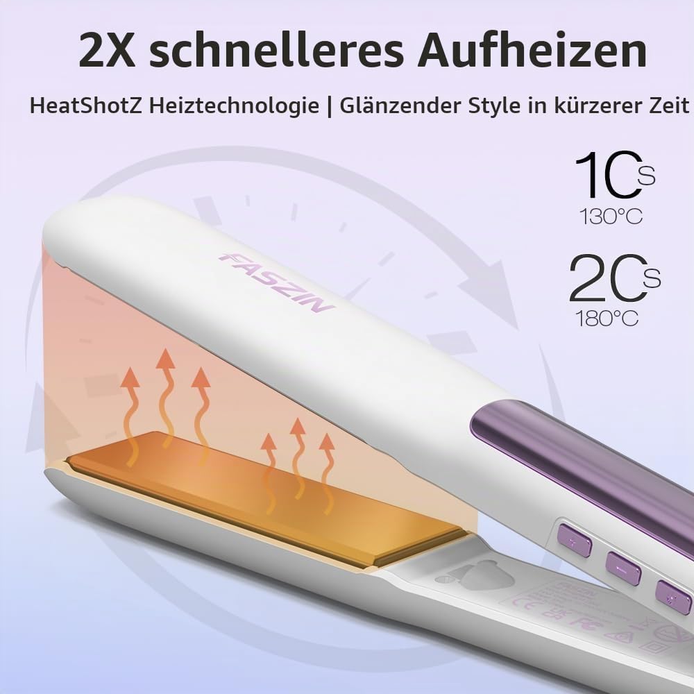 Faszin Haarglätter, 15 Sekunden schnelles Aufheizen, Haarglätter mit negativen Ionen aus reinem Tita