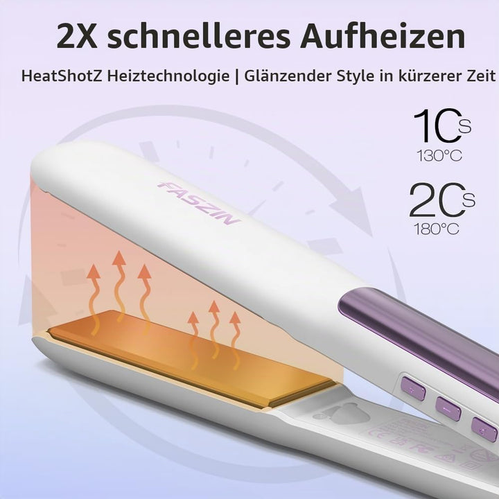 Faszin Haarglätter, 15 Sekunden schnelles Aufheizen, Haarglätter mit negativen Ionen aus reinem Tita