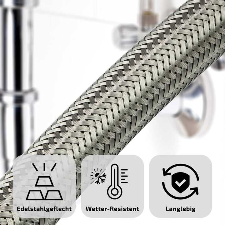 Flexschlauch Edelstahl Panzerschlauch 3/8" 1/2" 3/4" 1" *ITALY Anschlussschlauch Sanitär Hauswasserw