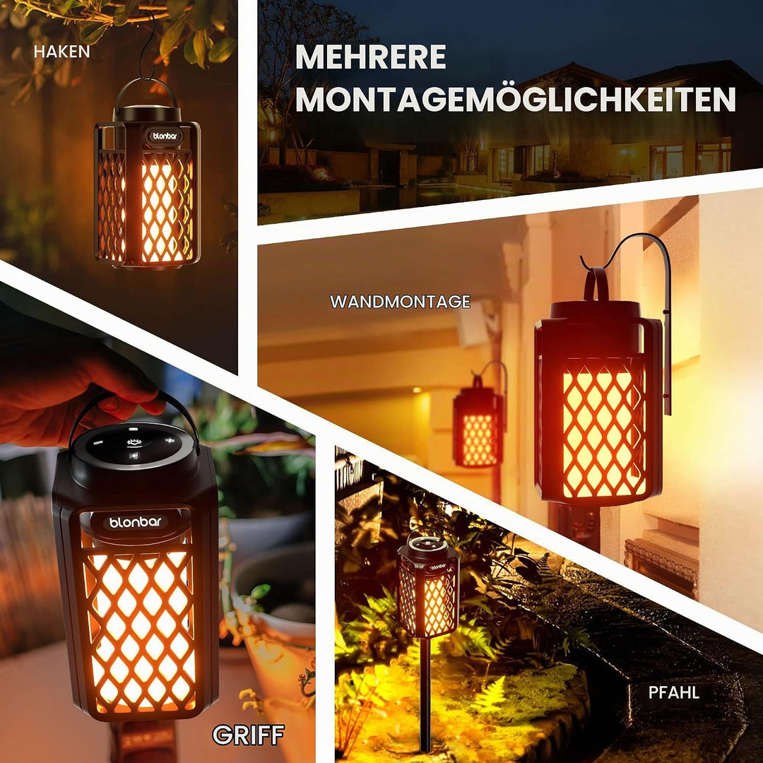 Bluetooth Lautsprecher mit Flammenlicht, IP65 Wasserdicht Outdoor Lautsprecher &amp; Taschenlampe für Te