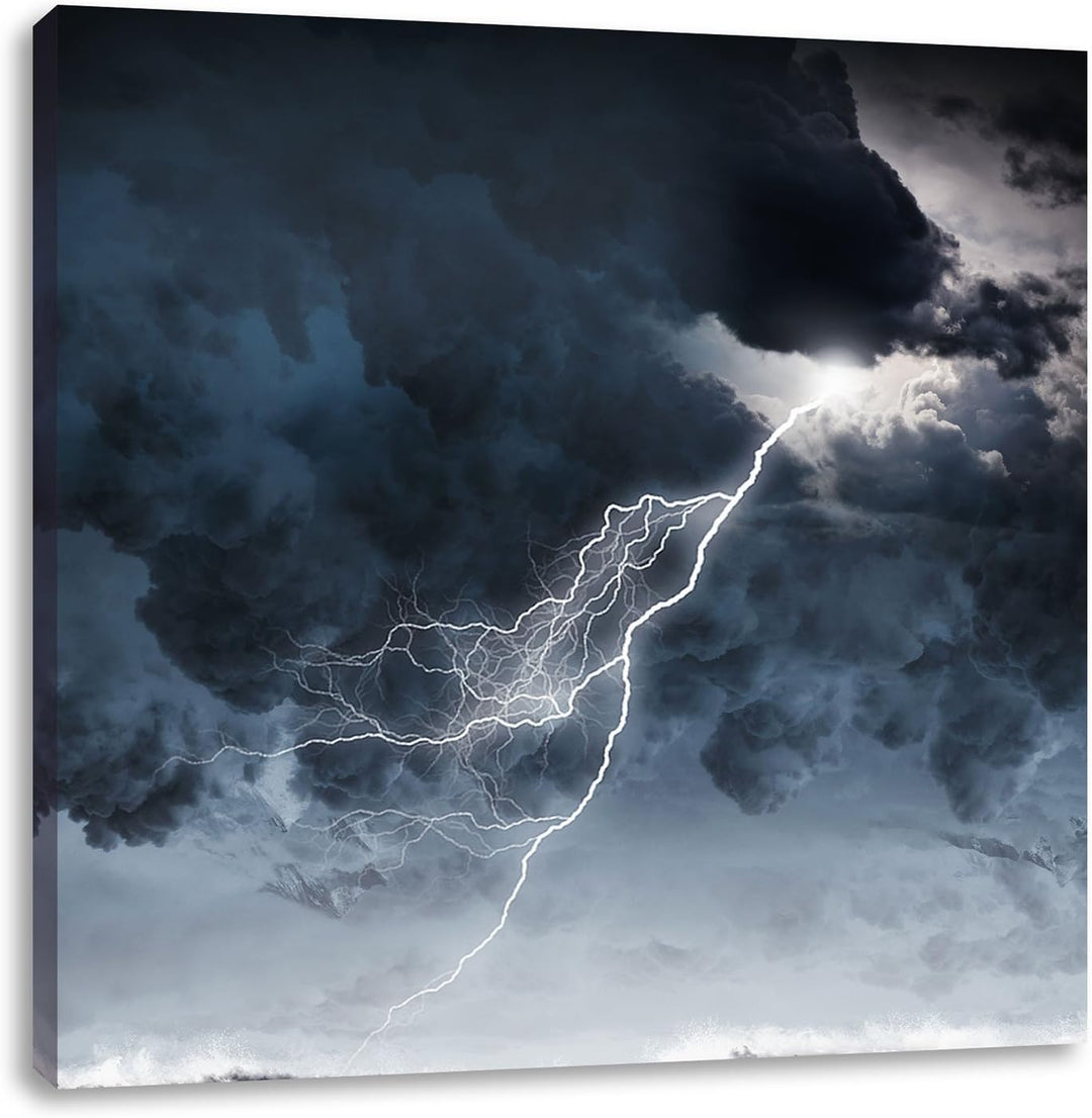 Pixxprint Blitz am Himmel, Format: 70x70 auf Leinwand, XXL riesige Bilder fertig gerahmt mit Keilrah