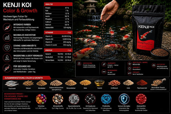 KENJI KOI Color & Growth 5kg 6mm Farbfutter & Wachstumsfutter High Growth & Color Koifutter Teichfis
