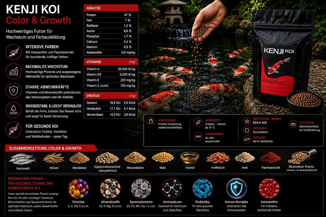 KENJI KOI Color & Growth 5kg 3mm Farbfutter & Wachstumsfutter High Growth & Color Koifutter Teichfis