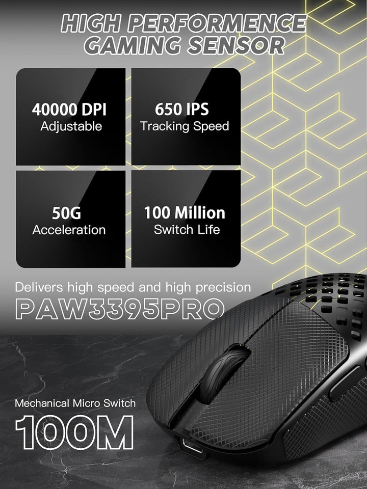MAMBASNAKE M2 Ultra-Lightweight Wireless Gaming Mouse, PAW3395PRO Sensor 40000 DPI, 41g Carbon Fiber