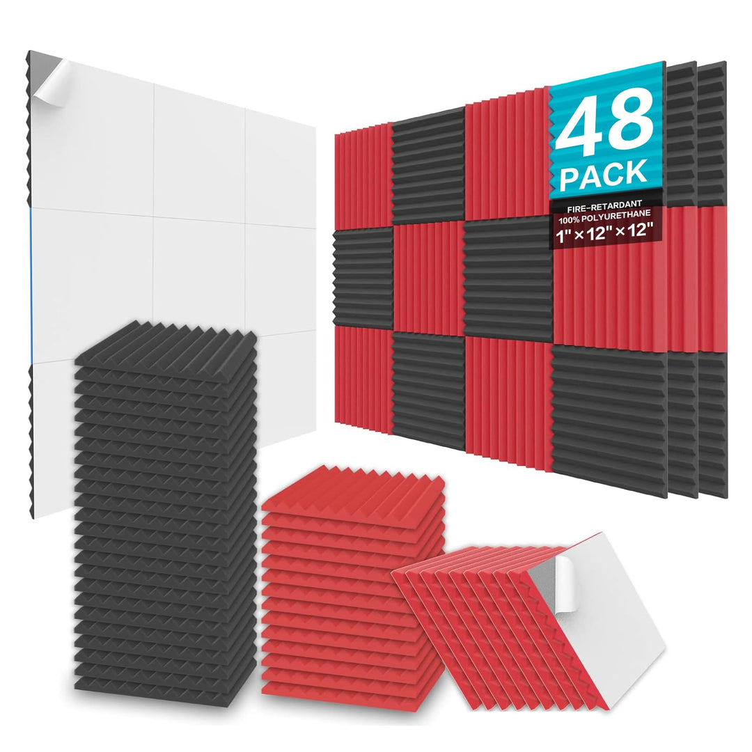 JBER Akustikschaumstoff-Platten, 48 Stück, 2,5 x 30 x 30 cm, Studio, Schalldämmung, Keil-Struktur, f