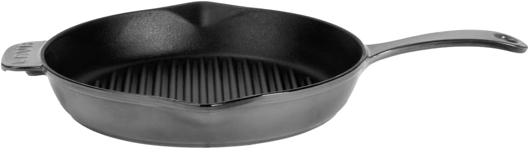 LAVA Serie Premium - Gusseisen Grillpfanne, rund, 28 cm, mit Einscheibengriff, Emaille, Majolic Grau