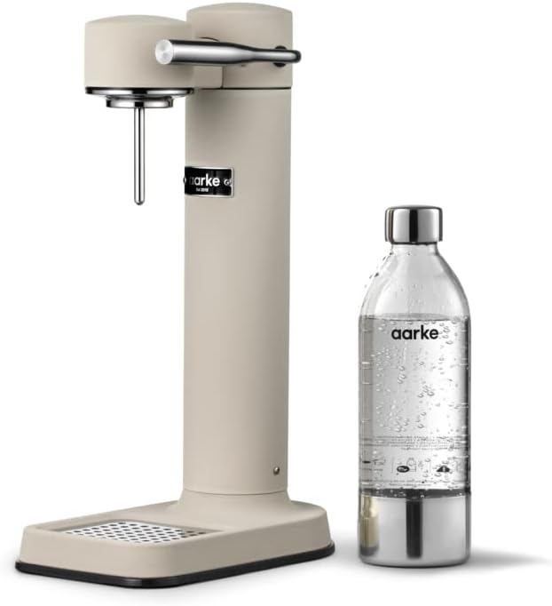 Aarke Carbonator 3, Premium Wassersprudler aus Edelstahl mit Aarke Flasche, Sand Finish, Sand