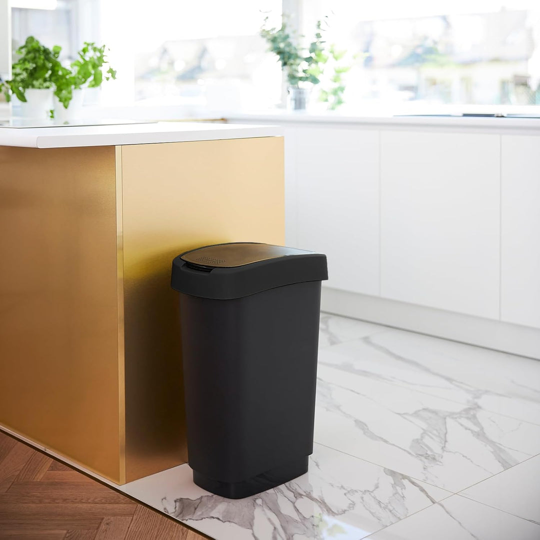 Rotho Salsa Mülleimer 25l mit Deckel, Kunststoff (PP) BPA-frei, schwarz recycelt, 25l (33.3 x 25.2 x