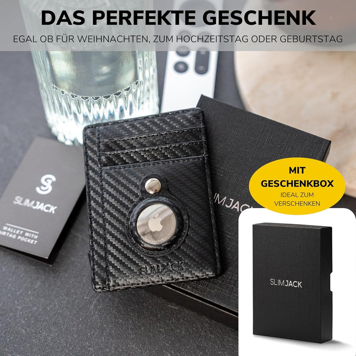 SlimJack® Wallet für Apple AirTag - Schlankes Portmonaie mit Fach - Kreditkartenetui mit RFID-Schutz