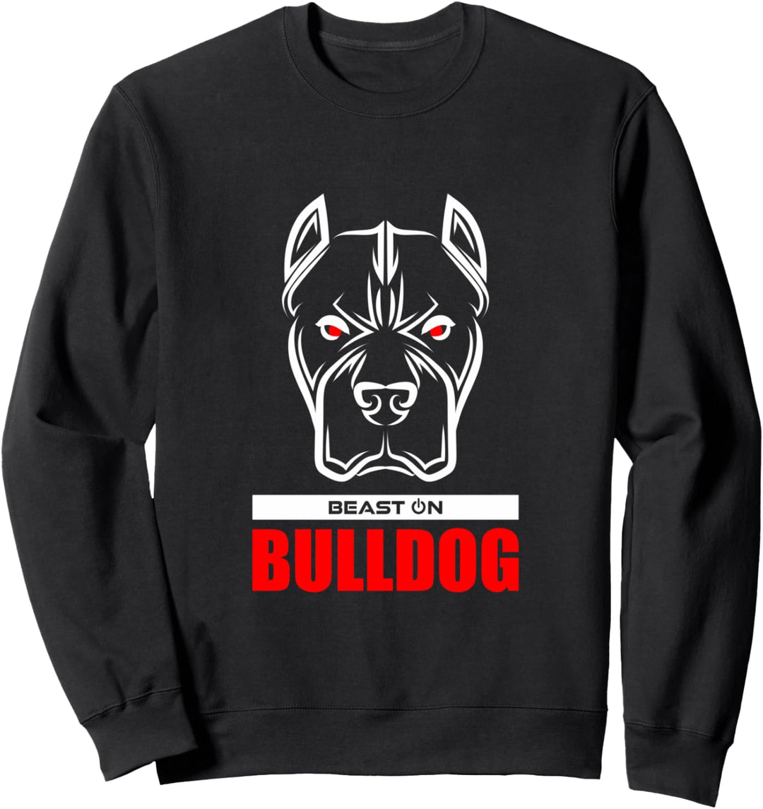 Fitnessstudio, Fitnesstraining, Bodybuilding-Workout, Bulldoggenkopf, Rot Sweatshirt