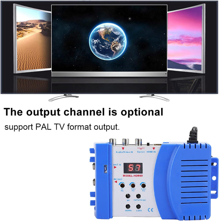 HF-HDMI-Modulator, HDM69 Digitaler AV-zu-HF-Konverter VHF UHF PAL Tragbarer Standard-Modulator für E