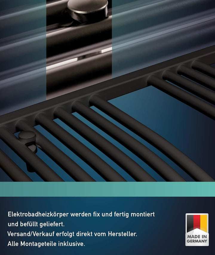 anapont elektrischer Badheizkörper - 1175x600 schwarz - Fernbedienung mit Timer-Funktion - Handtuchh