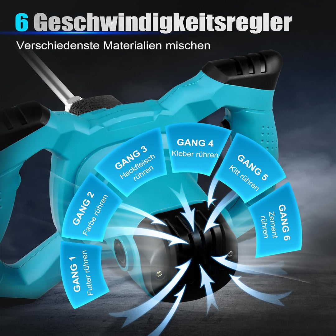 Mörtelrührer 1800W Profi Rührwerk, Farbrührer, Betonmischer mit 6-Stufen Drehzahlregelung (0-1500 U/
