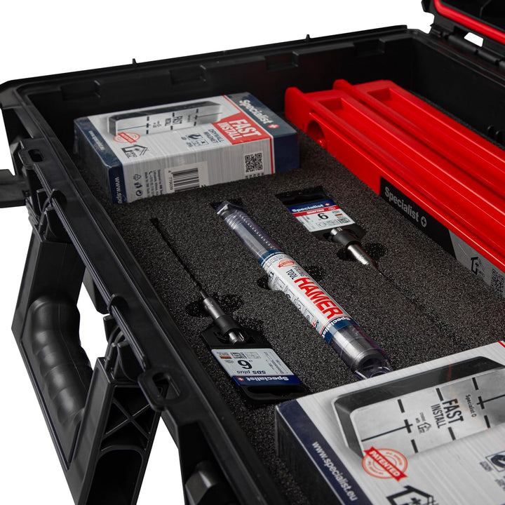 Specialist+ Trockenbau-Werkzeugset | x2 SPACER (50cm), x2 FAST INSTALL-Gipsmagnete, x1 HAMMER-Stecke