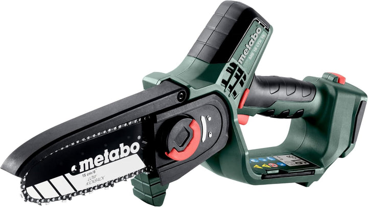 Metabo Akku Gehölzsäge (Holzsäge ohne Akku, kleine Kettensäge 15 cm, mit metaBox, Gartensäge) 600856
