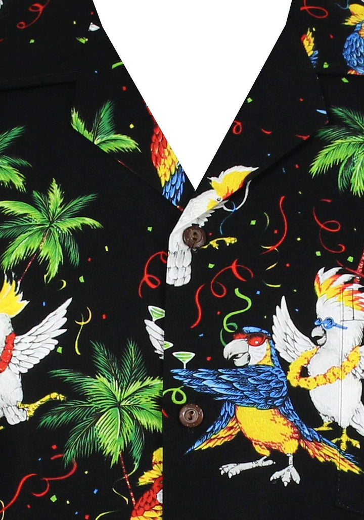 P.L.A. Pacific Legend Original Hawaiihemd, Kurzarm, Party Papageien, Schwarz, M