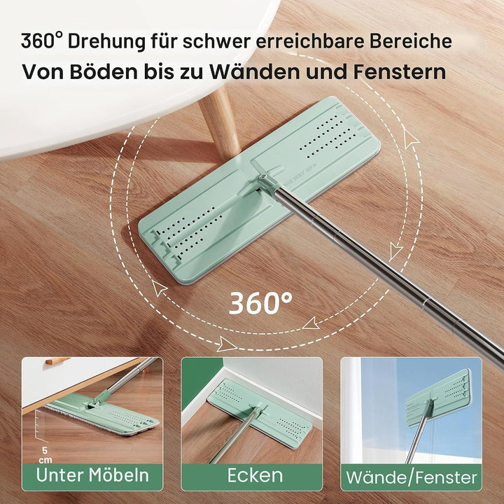 JOYMOOP Wischmopp und Eimer mit Auswringer-Set, Flacher Quetschmopp mit Eimer (X-Large), Staubwische