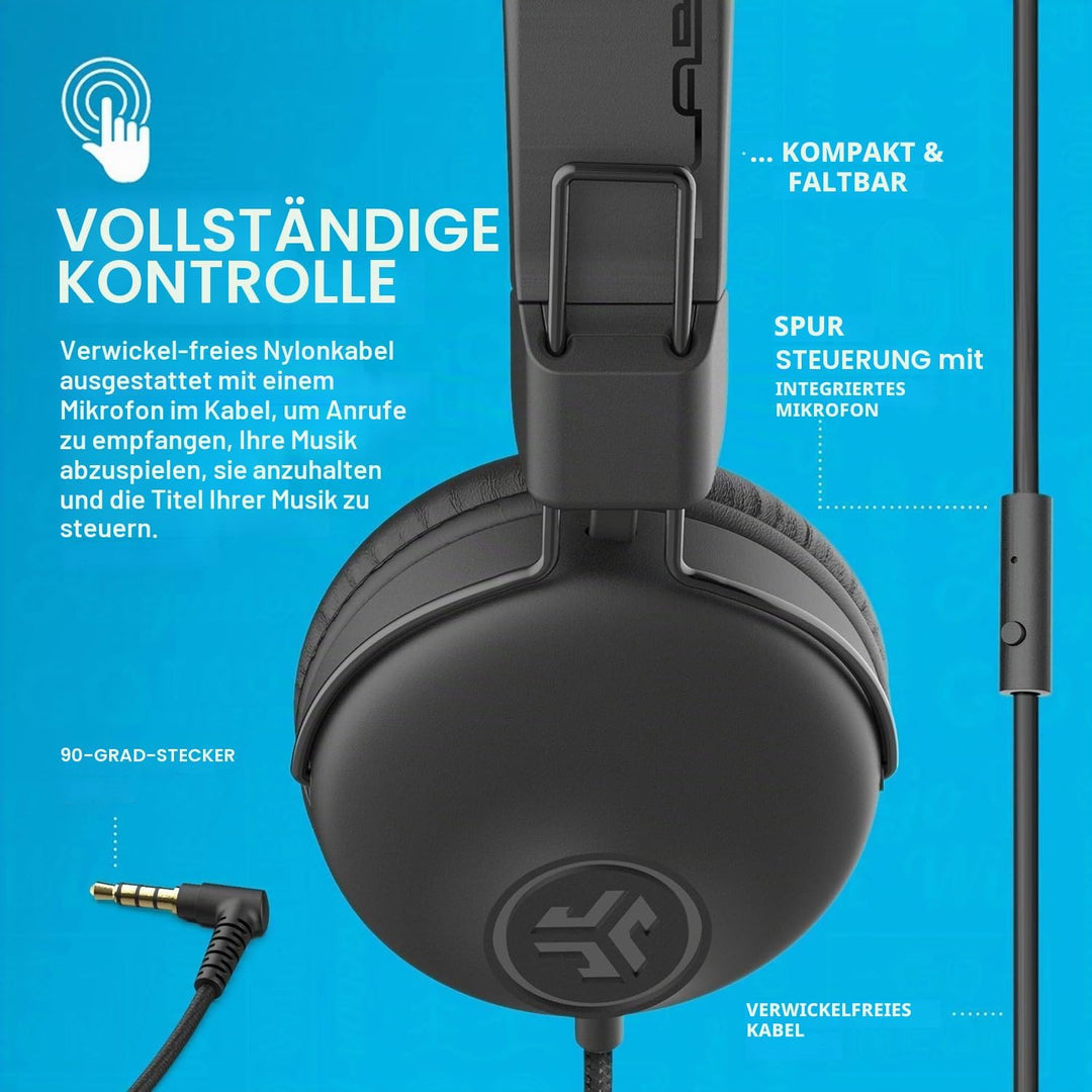 JLab Studio Kopfhörer, Kabelgebundene On-Ear Kopfhörer mit C3-Sound für Kristallklare Klangqualität,