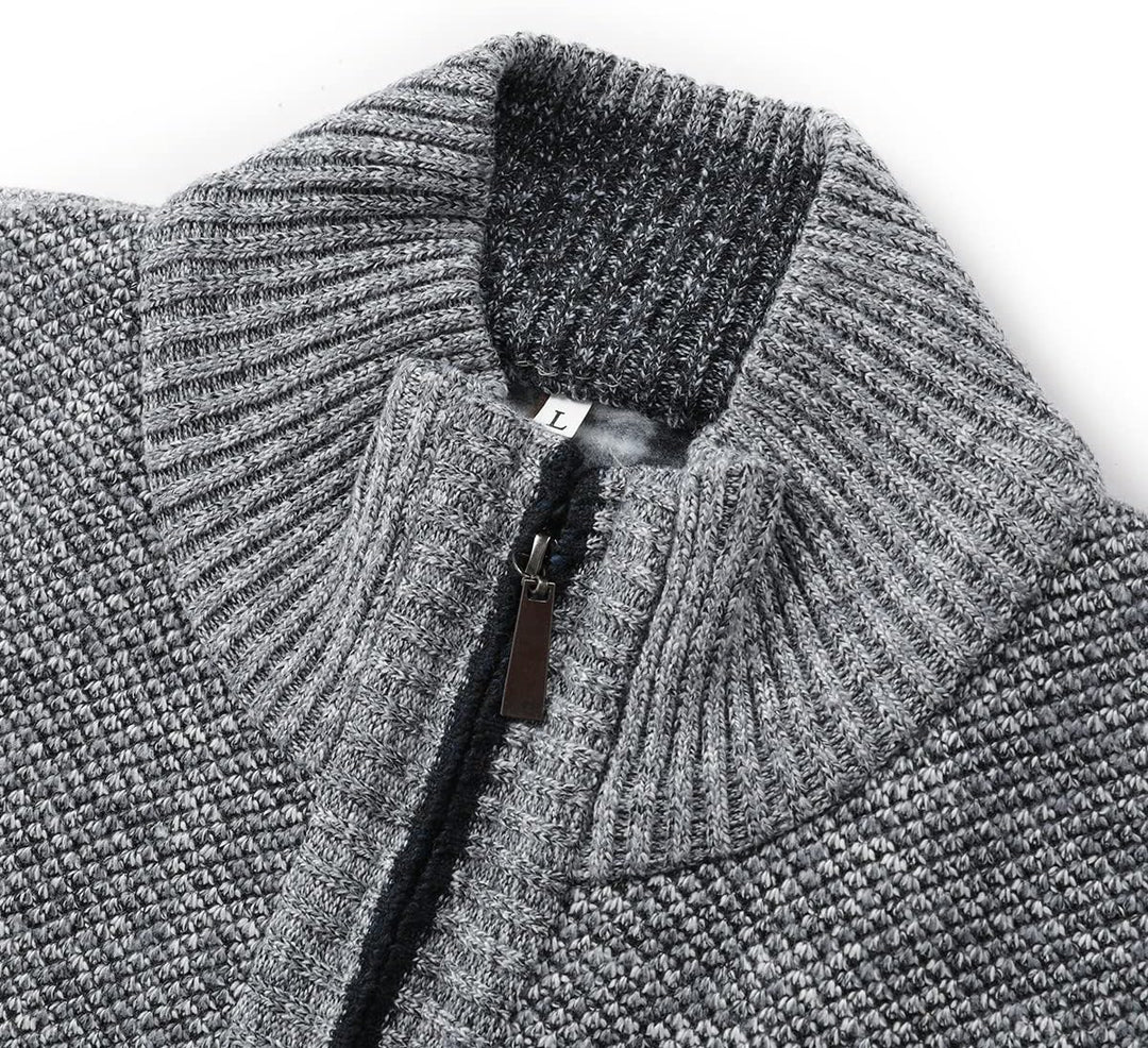 Sliktaa Herren Strickjacke Reissverschluss Cardigan Stehkragen Grobstrick Fleecejacke Warm Sweater J