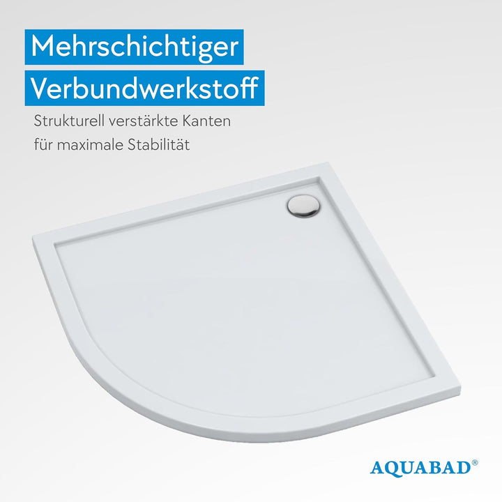 AQUABAD Duschwanne/Duschtasse Villa mit LeakProtect Technologie Smooth White 80x80cm Viertelkreis R5