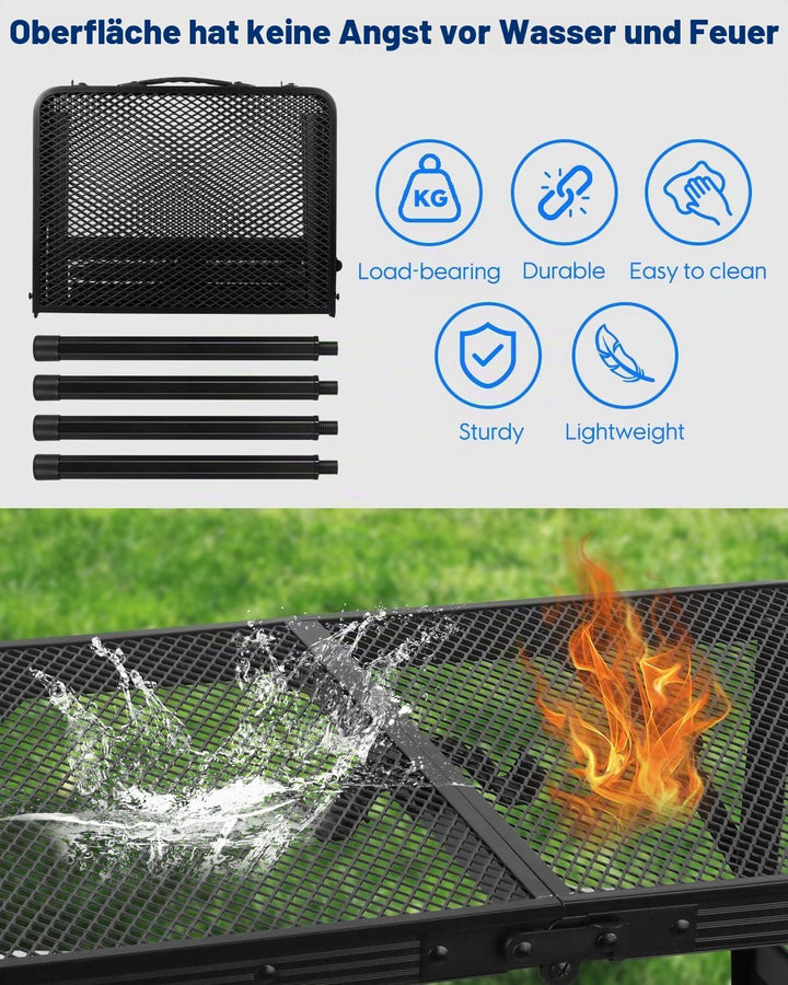 MSDADA Klappbarer Grilltisch, Höhenverstellbarer Aluminiumtisch mit Netz-Desktop und Netztasche, Tra