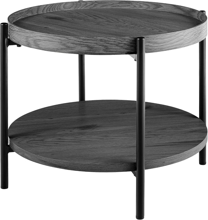 CLP Couchtisch rund Holz Corbitan, Sofatisch 2 Ebenen mit Stauraum, Beistelltisch klein Metallgestel
