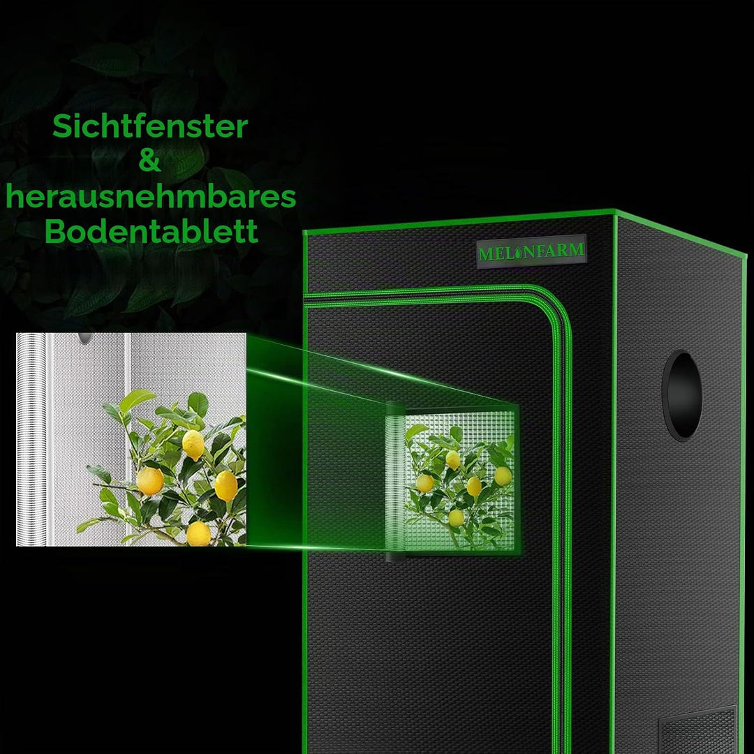 2 x 2 Wachstumszelt, 61 x 61 x 121 cm, hochreflektierendes 600D-Diamant-Mylar-Leinwand mit Beobachtu