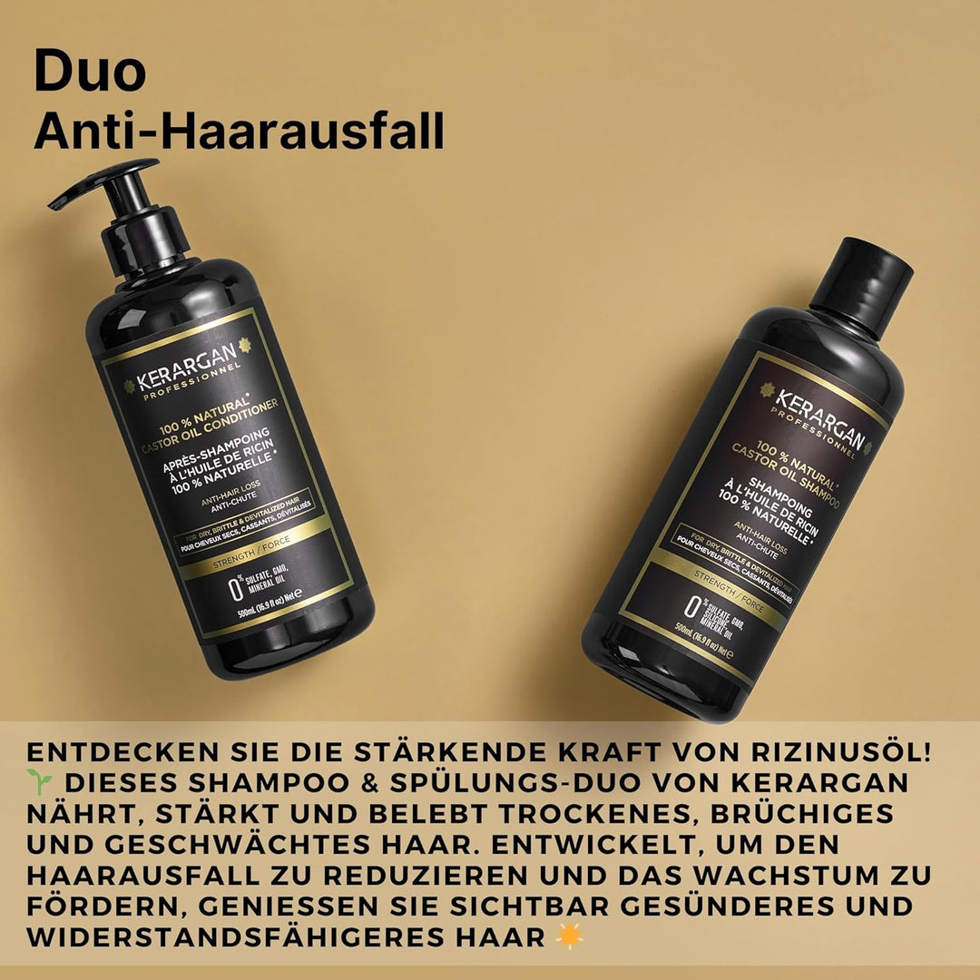 Kerargan - Anti-Haarausfall Shampoo &amp; Spülung Duo mit Rizinusöl für trockenes, brüchiges, geschwächt