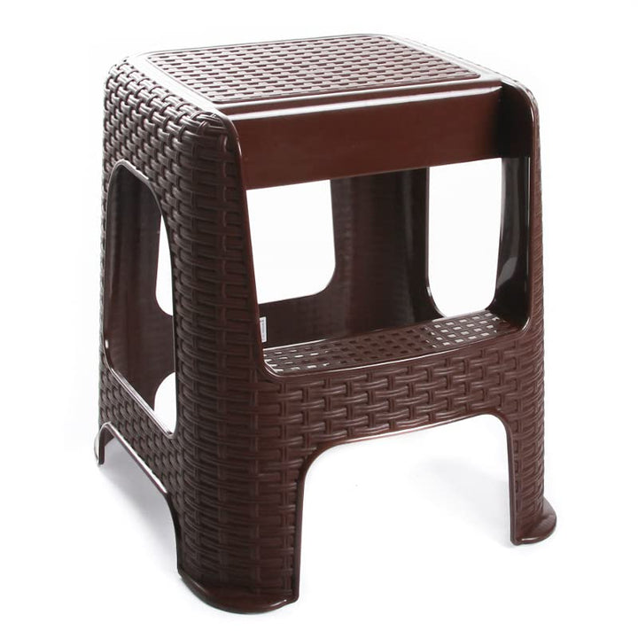 Tritthocker Hocker mit Trittleiter Sitzhocker Tisch Stuhl Höhe 48cm Rattan Optik Braun Stufenhocker