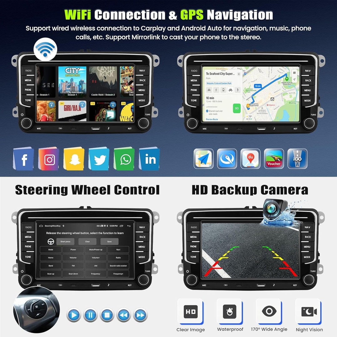 8 Core 6 + 128G Android 15 Autoradio für VW Passat Golf Sitz Altea Jatta Skoda, 7 "IPS 2.5D -Auto -R